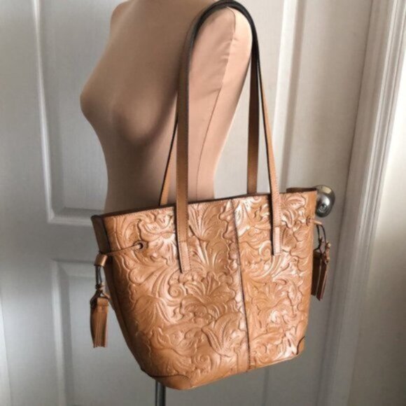 Patricia Nash Kemble Tote Biscuit Brown Tooled Leather Shoulder Handbag - Picture 3 of 13